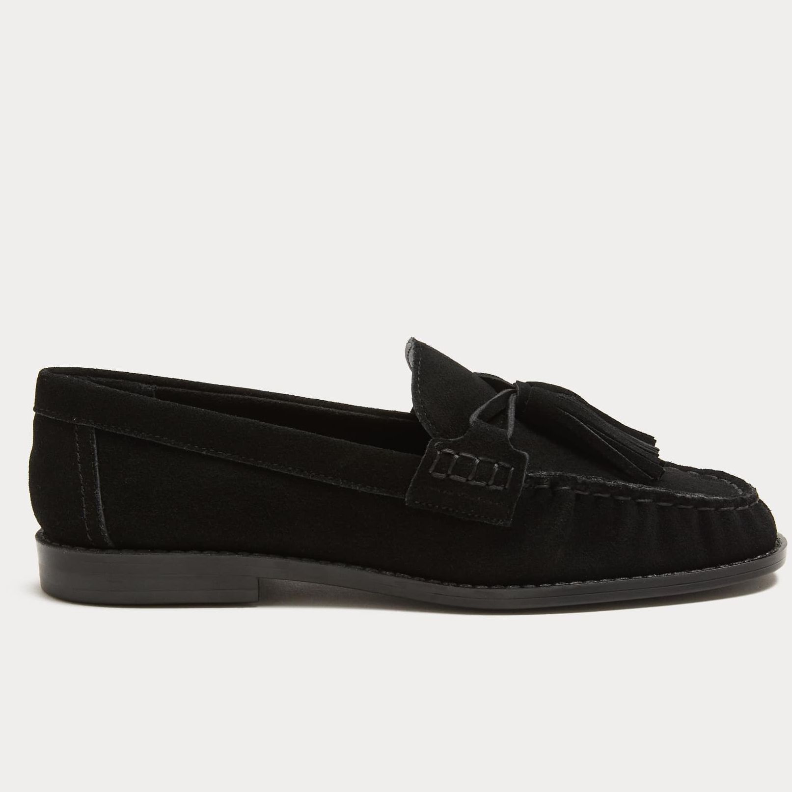 Suede Tassel Block Heel Square Toe Loafers