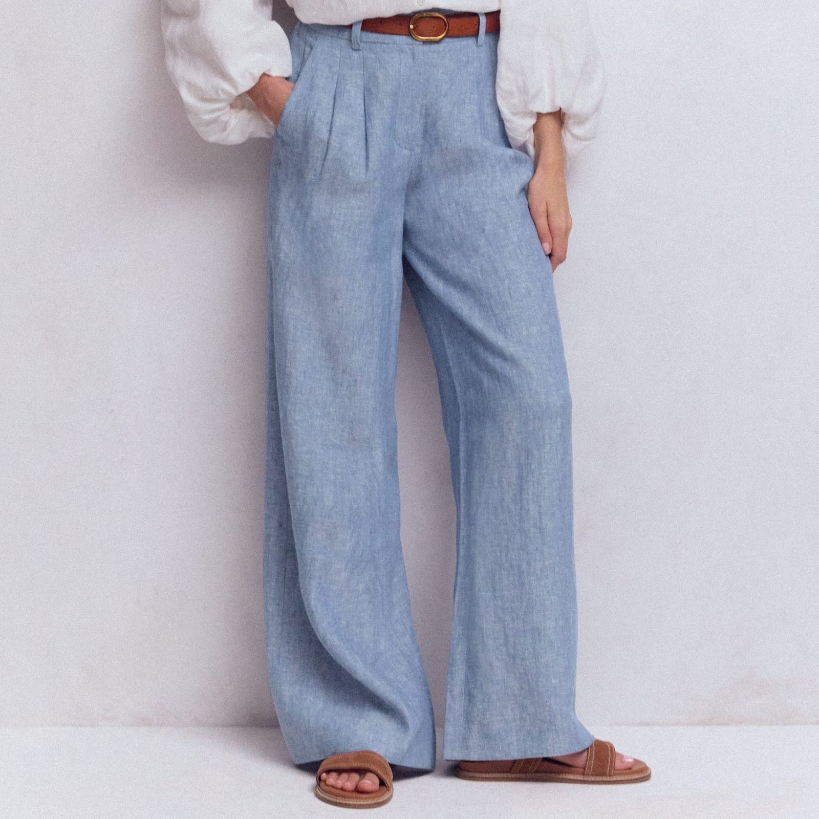 Kensington Linen Trousers-Blue Chambray