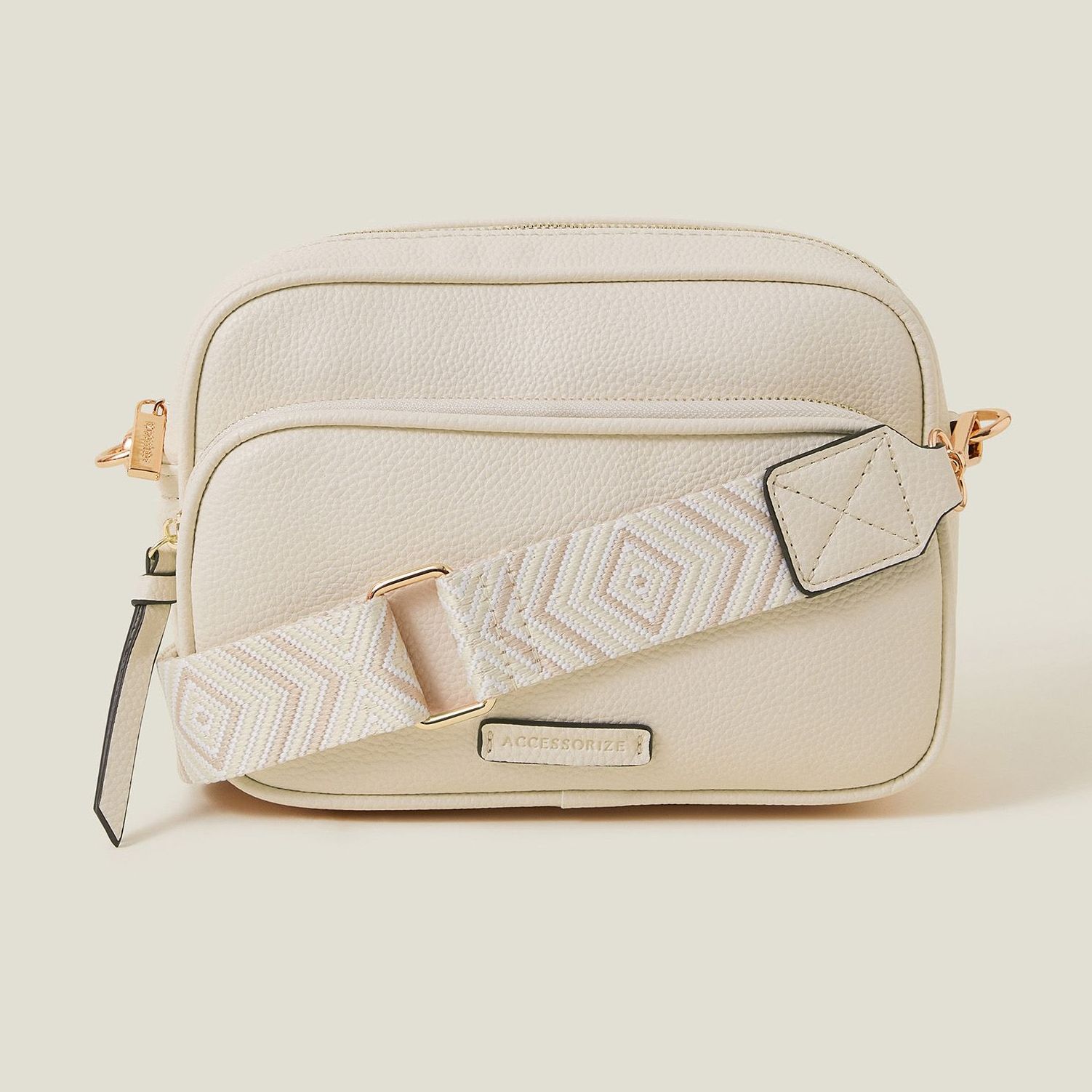 Faux Leather Double Zip Cross Body Camera Bag