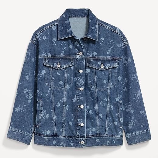 Oversized Floral Print Jean Trucker Jacket
