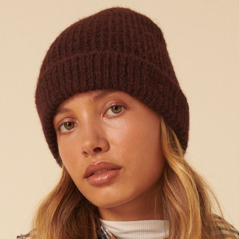 Brown Ribbed Beanie Hat