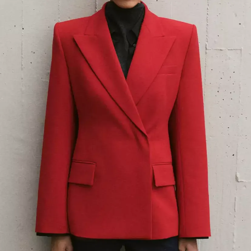 Mango Red Fitted Double-Breasted Blazer