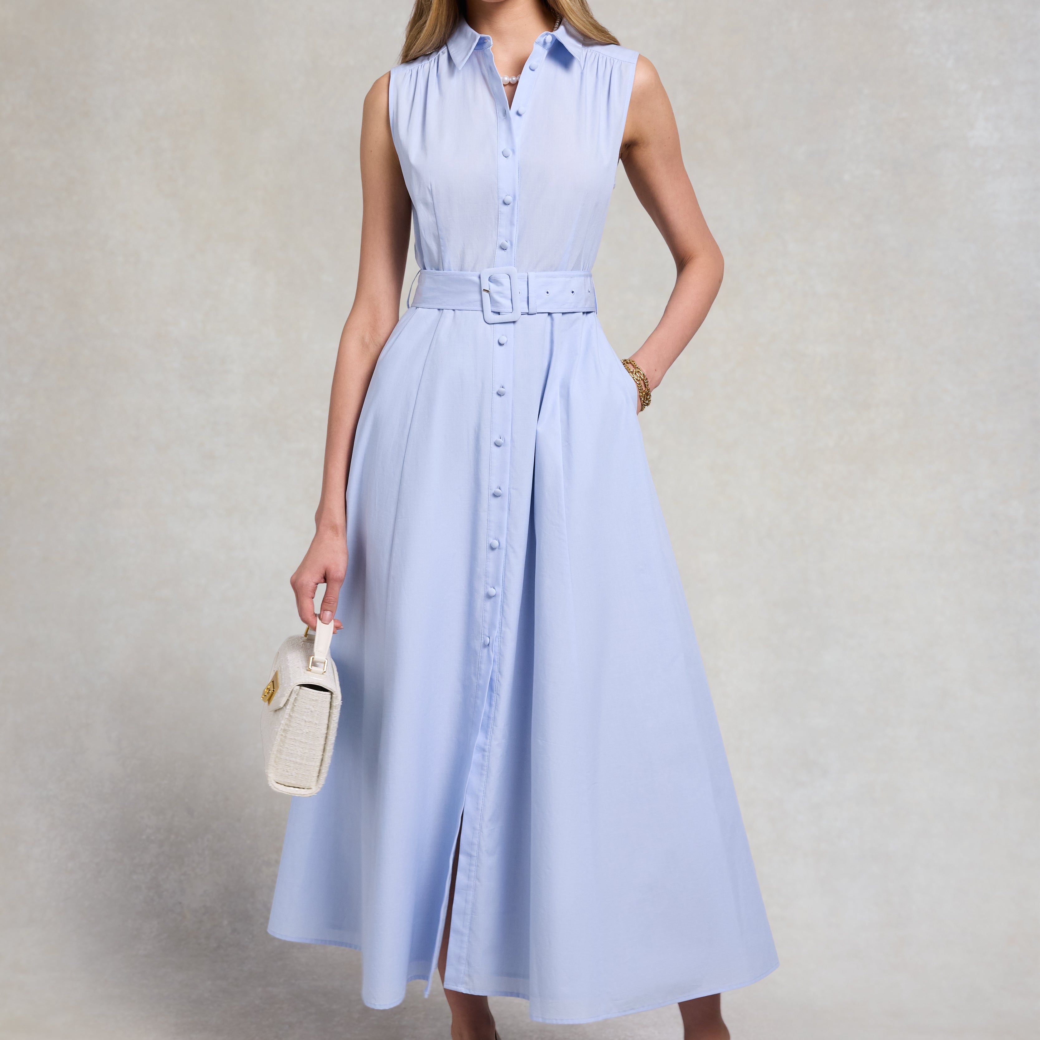 Aimee Sleeveless Dress (light Blue Chambray)