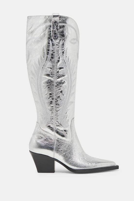 Dolce Vita Ryatt Extra Wide Calf Boots Silver Distressed Leather