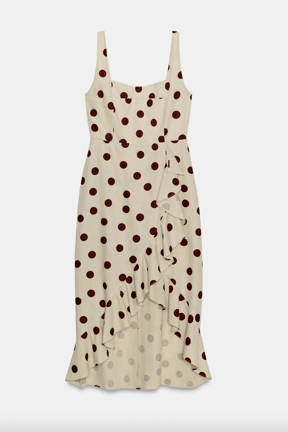 Zara, Linen Blend Polka Dot Midi Dress