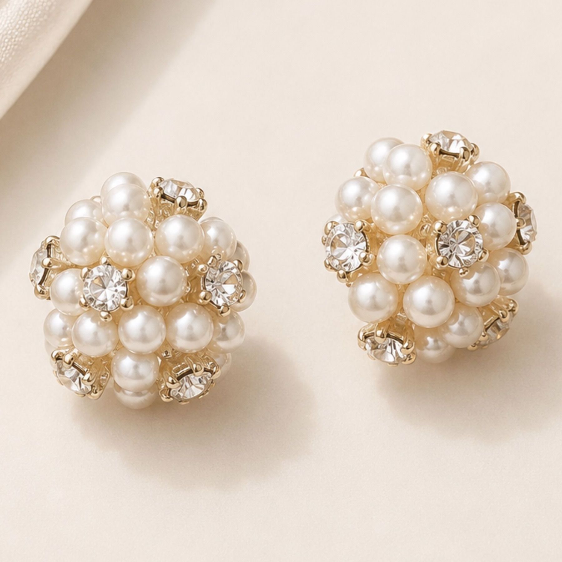 Pearl Cluster Stud Earrings Crystal Bridal Wedding Bridesmaid