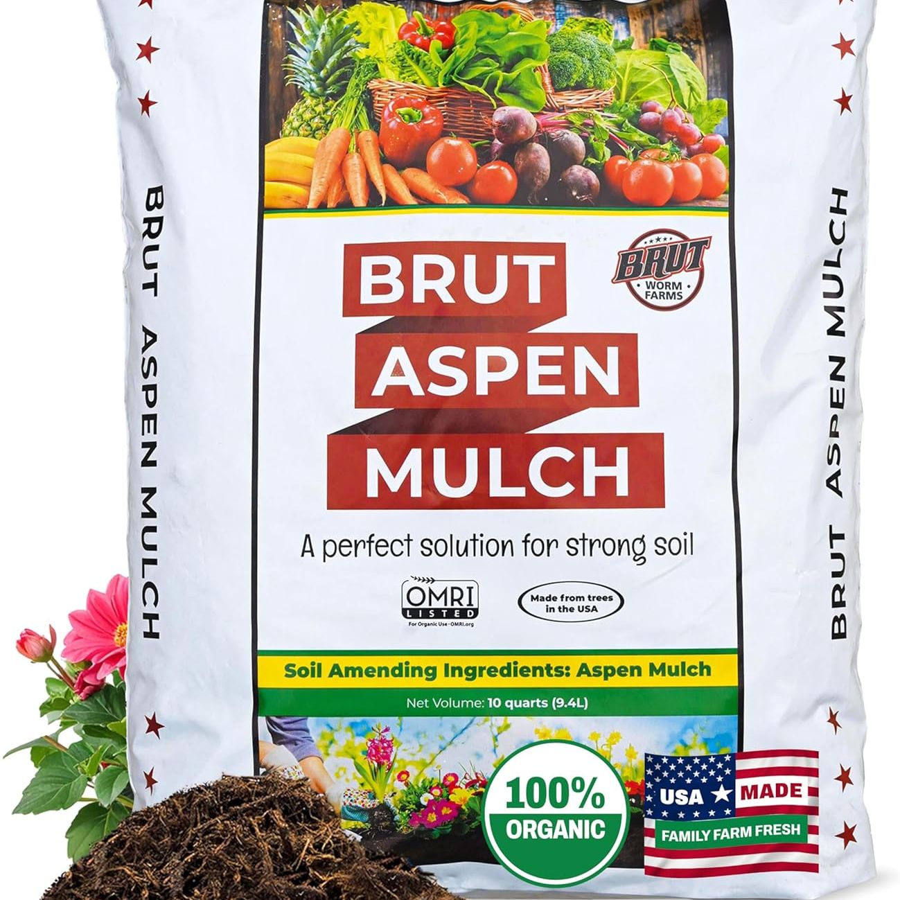 Brut Organic Aspen Mulch &amp;ndash; 10 Quarts, Natural Moisture Retainer &amp;amp; Root Protector &amp;ndash; Odor-Free, Nutrient-Rich Bark Mulch for Landscaping, Garden Beds &amp;amp; Potted Plants