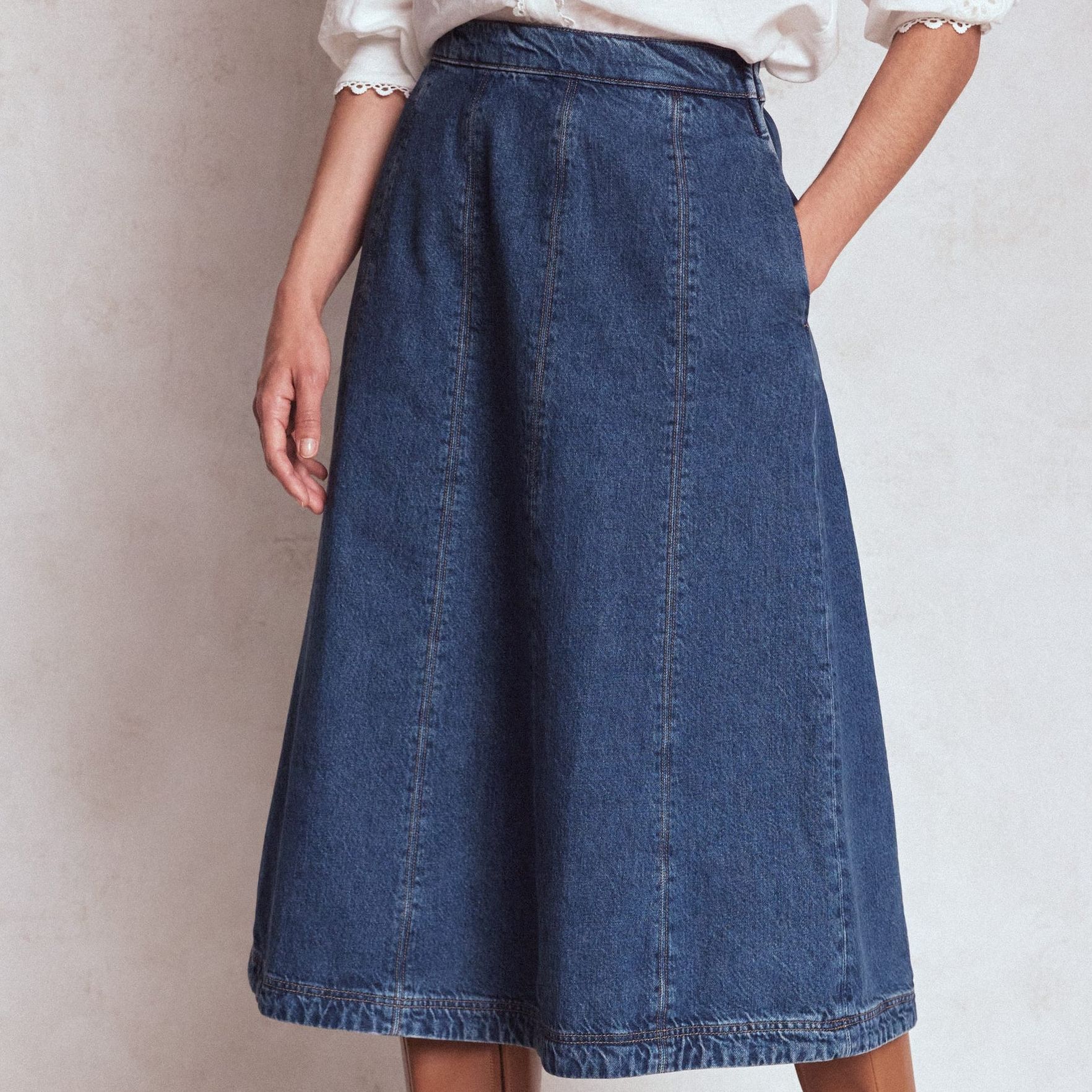 Boden Joy Panelled Denim Skirt