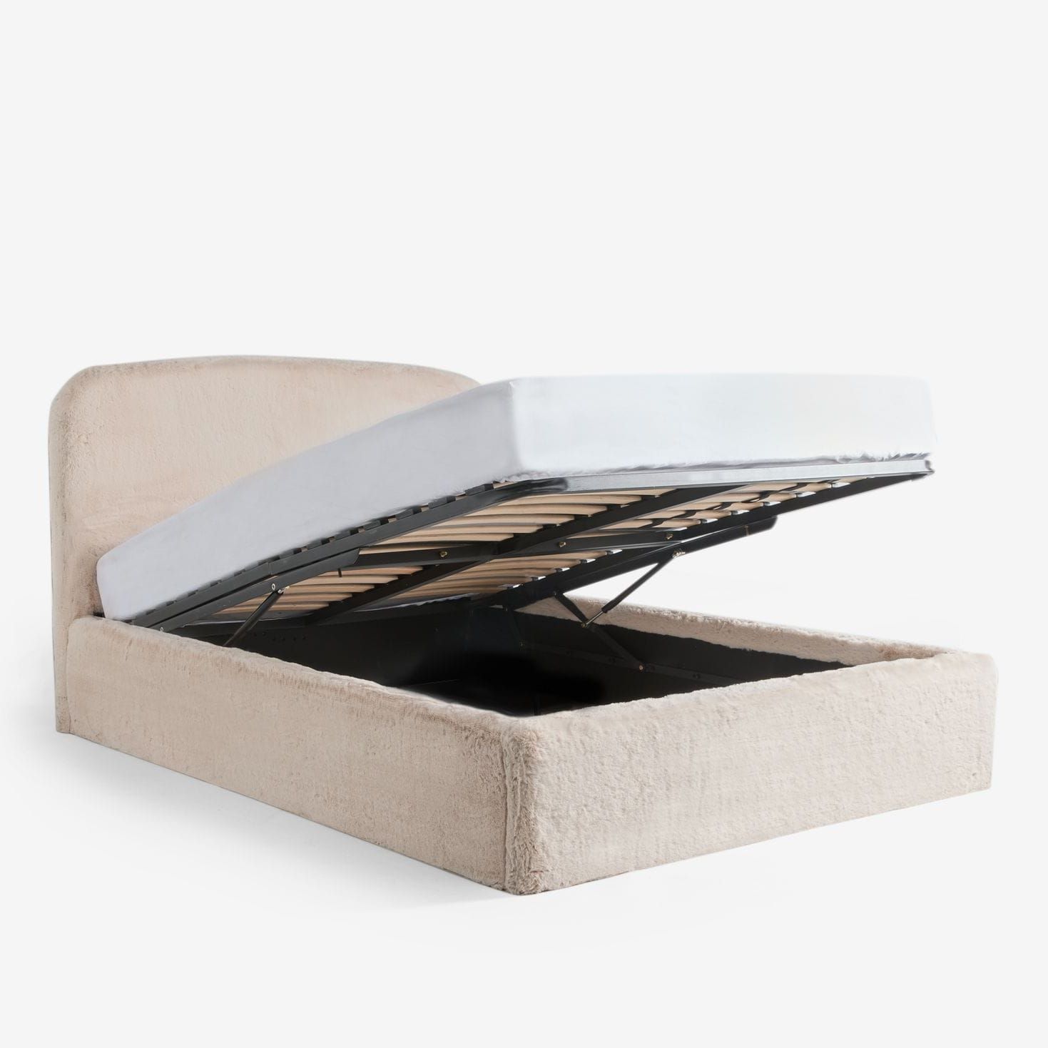 Oslo Faux Fur Light Natural Matson Upholstered Ottoman Storage Bed Frame