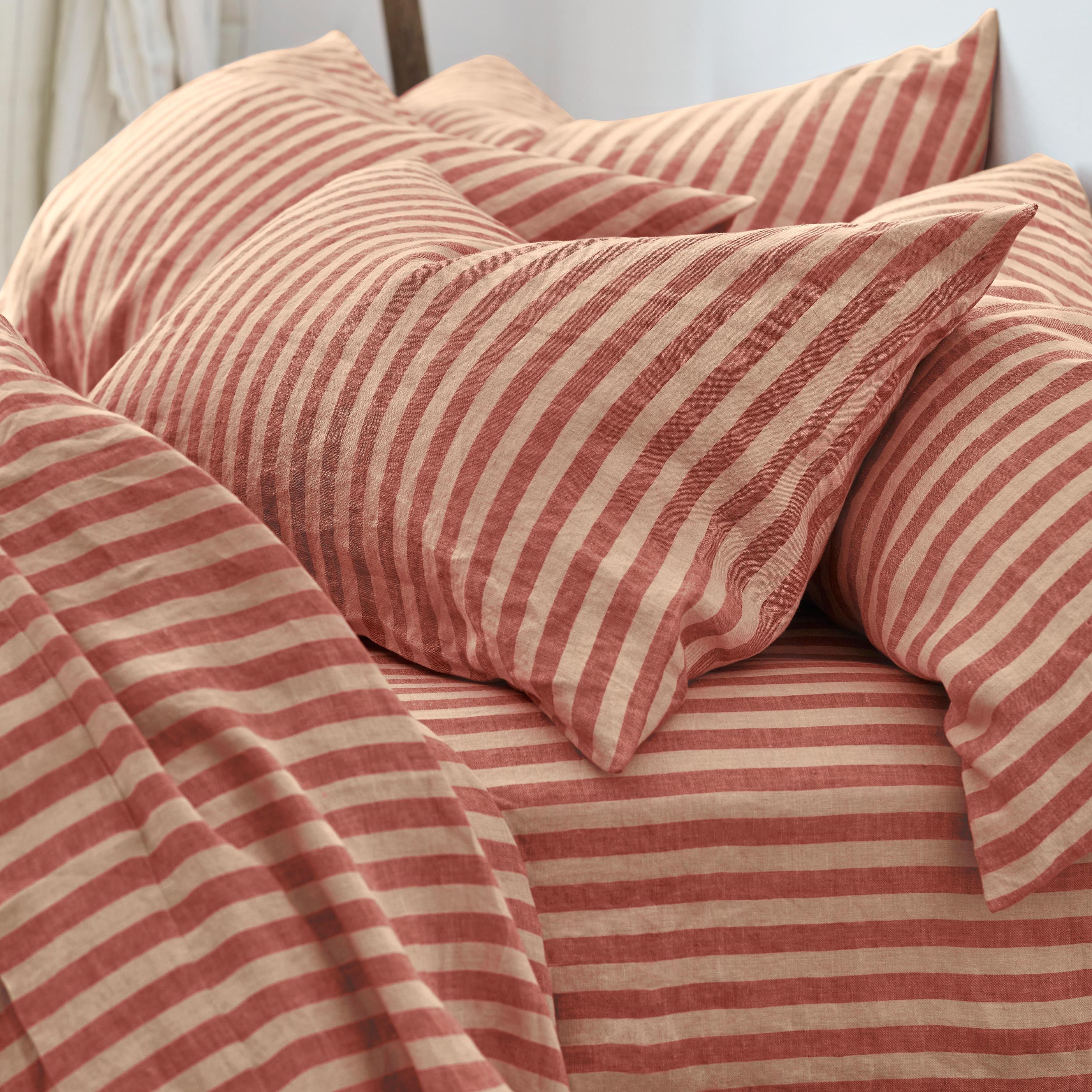 Sandstone Red Pembroke Stripe Linen Blend Pillowcases (pair)