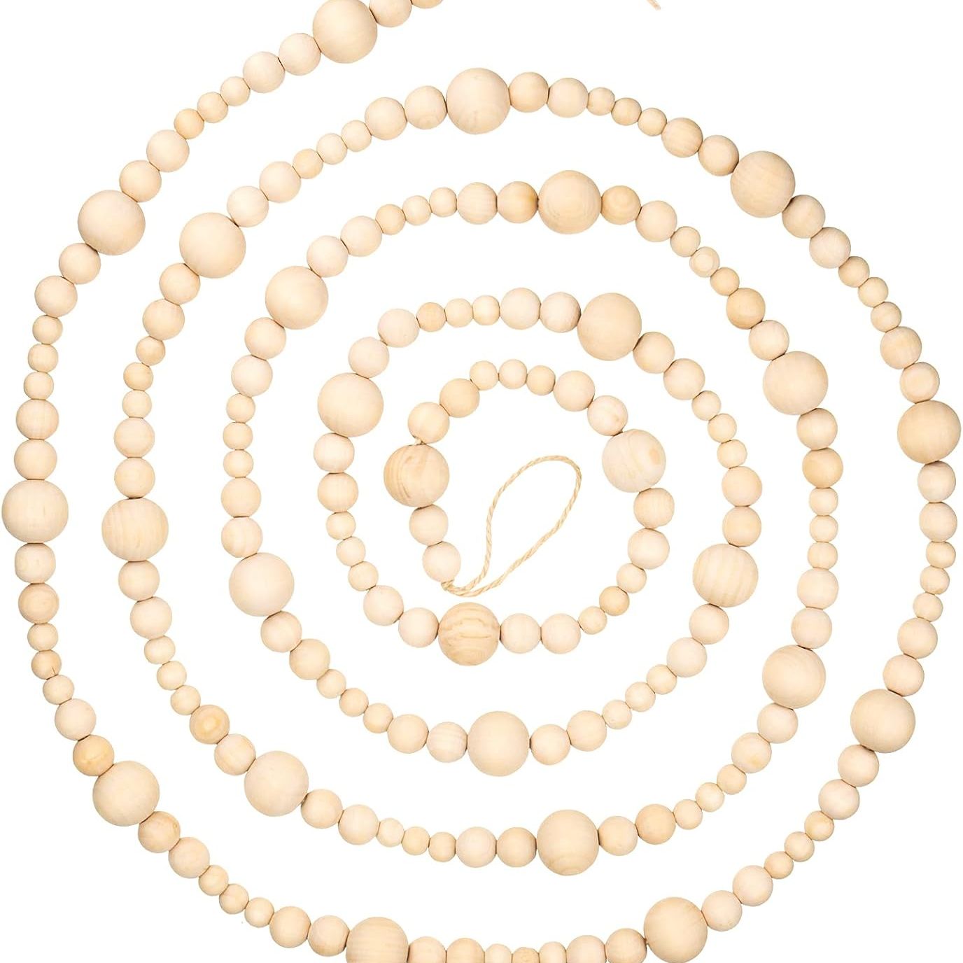 Boao 10 Feet Christmas Wooden Beads Garland Beige Christmas Tree Garland Wall Hanging Prayer Beads for Holiday Rustic Farmhouse Home Natural Boho Decor