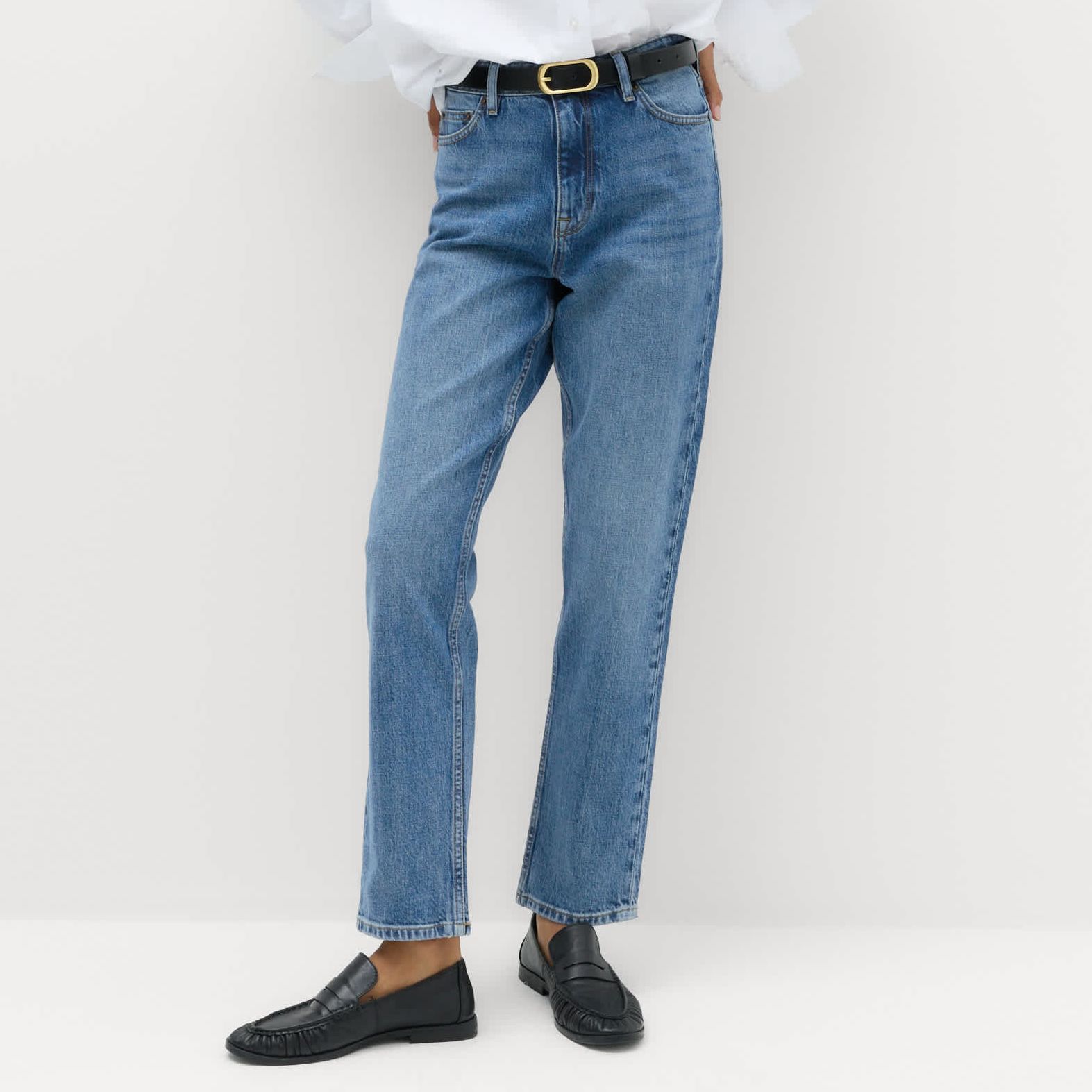 Mid Rise Straight Leg Ankle Length Jeans