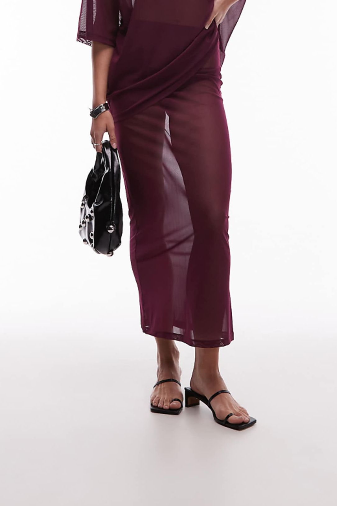 Asos Design Sheer Mesh Maxi Skirt in Fig