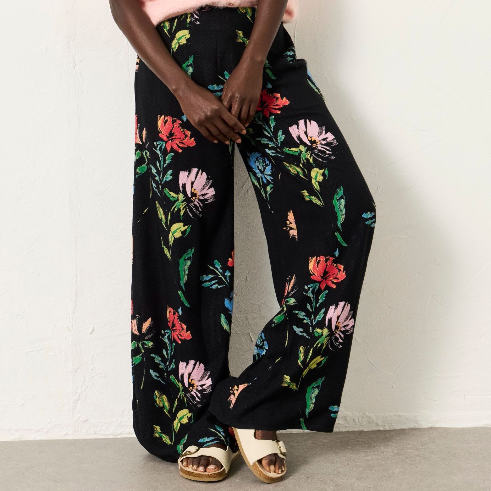 Floral Elasticated Waist Wide Leg Trousers
