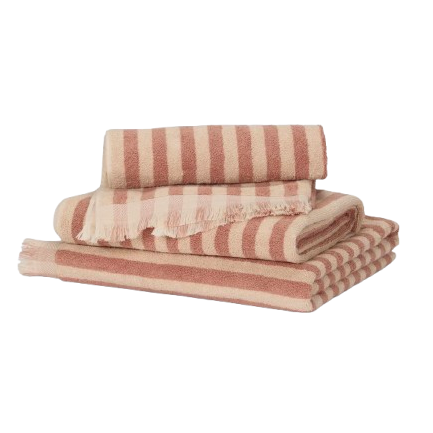 Pile of dark and light pink striped towels