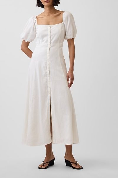 Linen-Blend Empire Waist Maxi Dress
