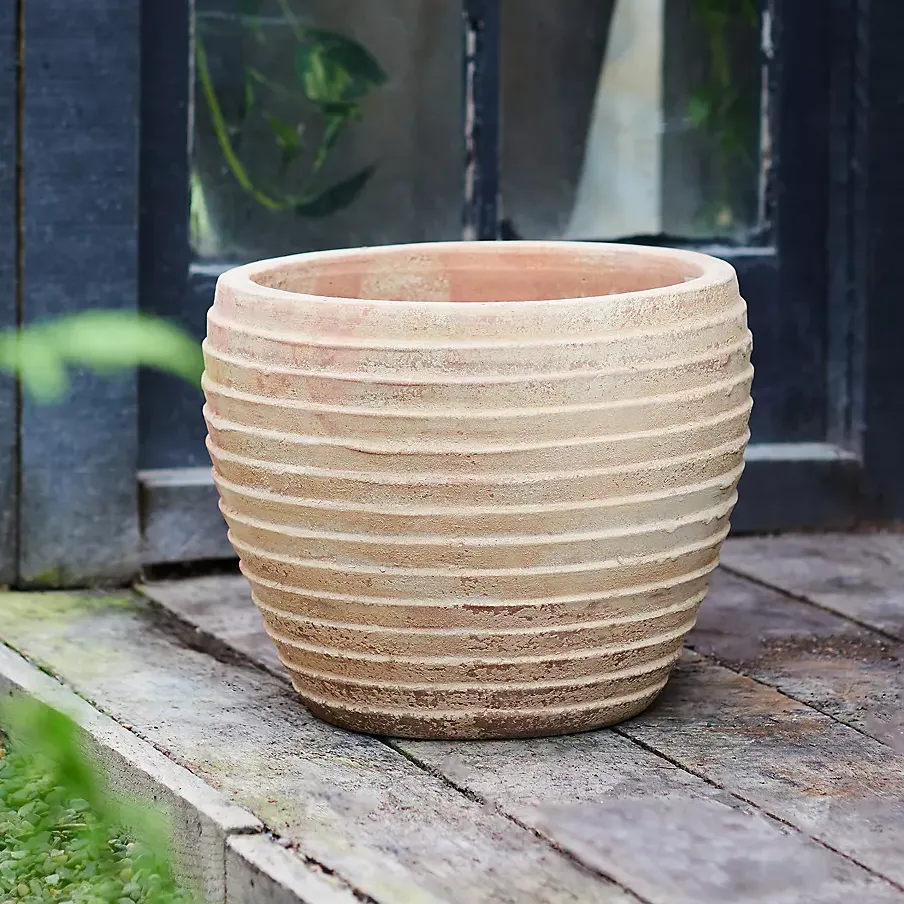 Antiqued Ring Ceramic Jar Planter