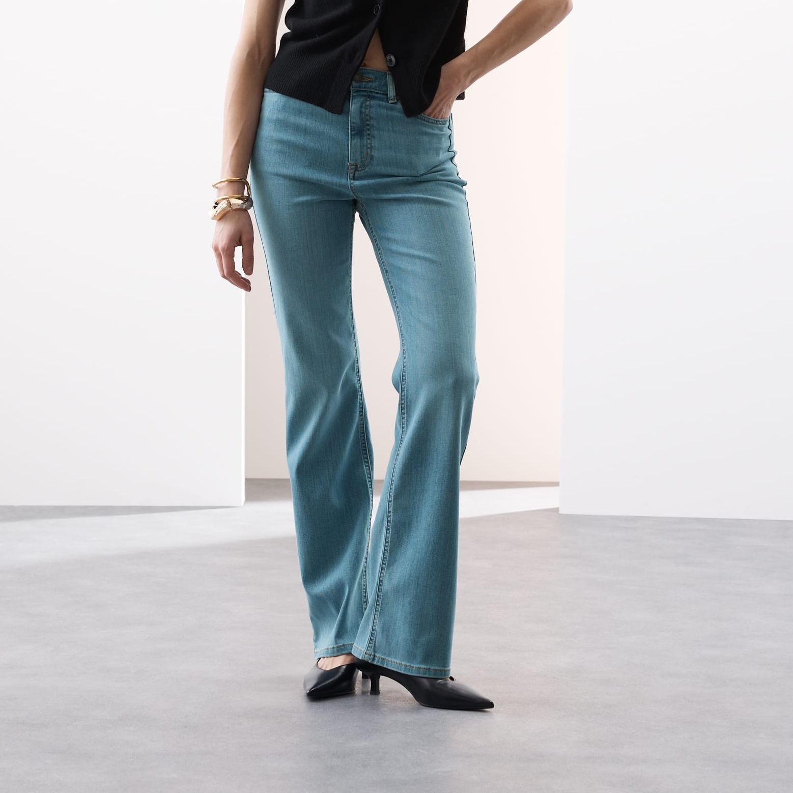 Lyocell Blend High Waisted Flared Jeans
