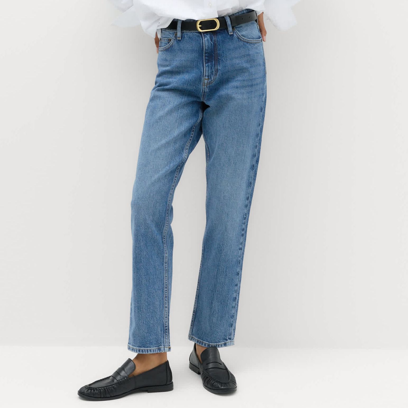 Mid Rise Straight Leg Ankle Length Jeans