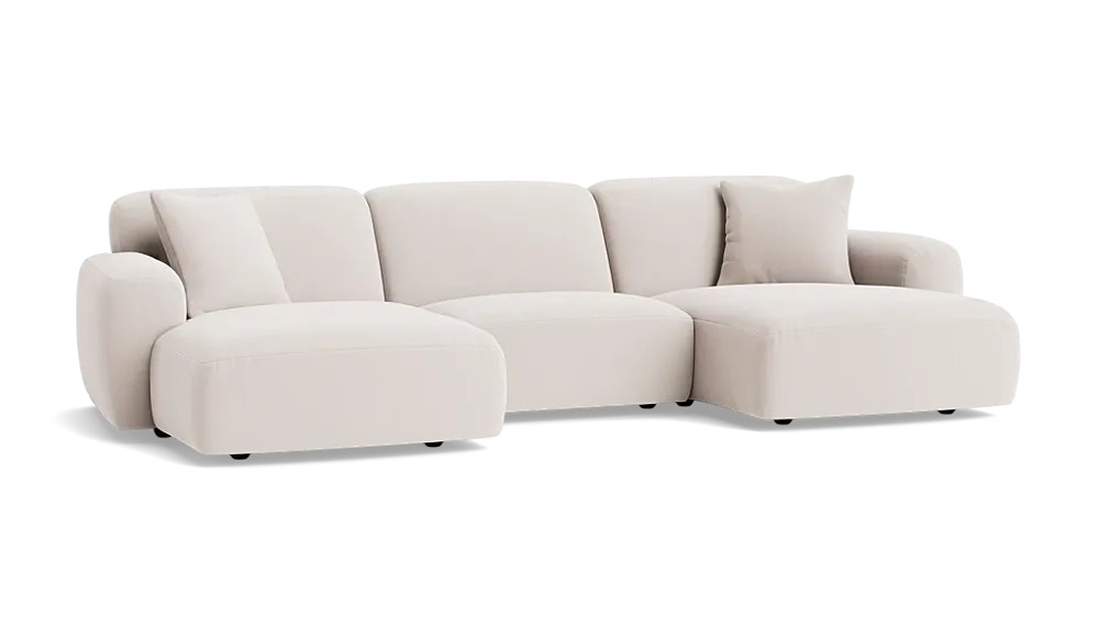 Squishblocks Modular Chaise Sofa - U Shape - Velvet - Whipped Cream - White