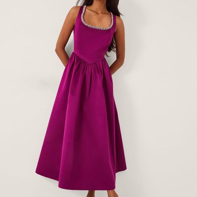 Saira Embellished Sleeveless Satin Midi Dress Pink