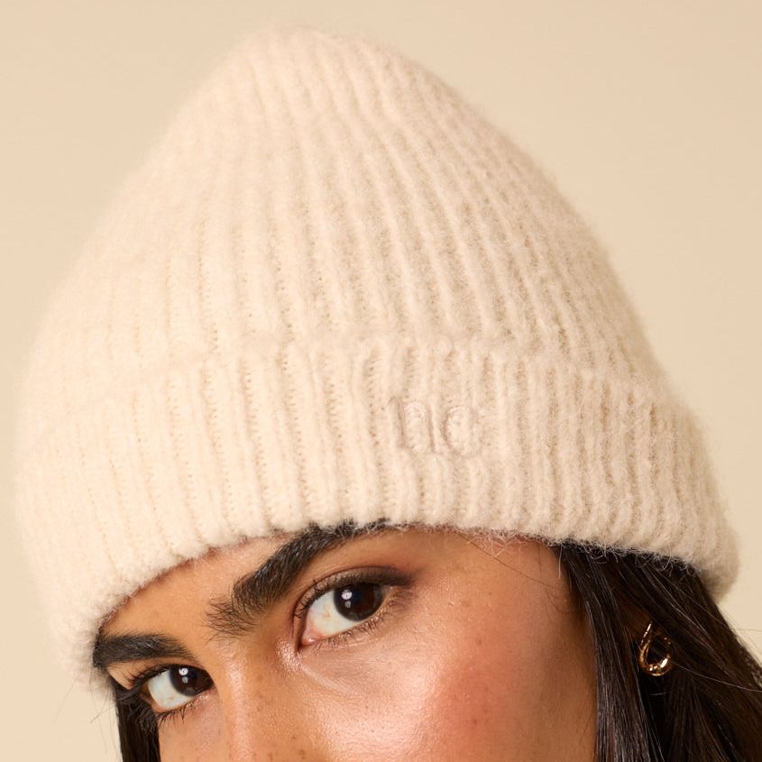 Cream Ribbed Beanie Hat