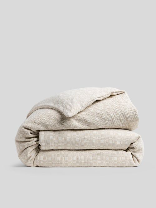 Modern Check Jacquard Duvet Cover &ndash; Cream and Bone