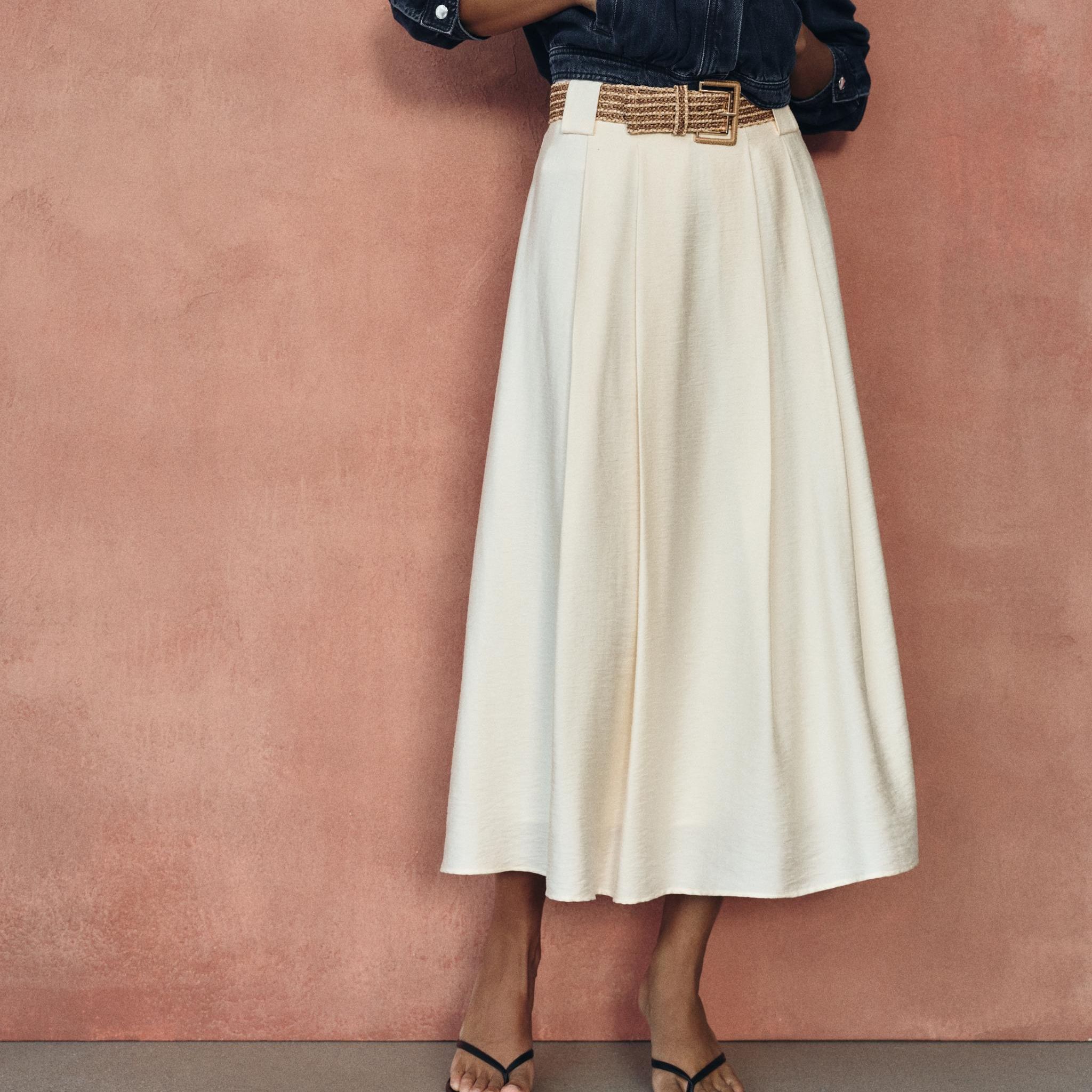 Braided Belt Midi Skirt