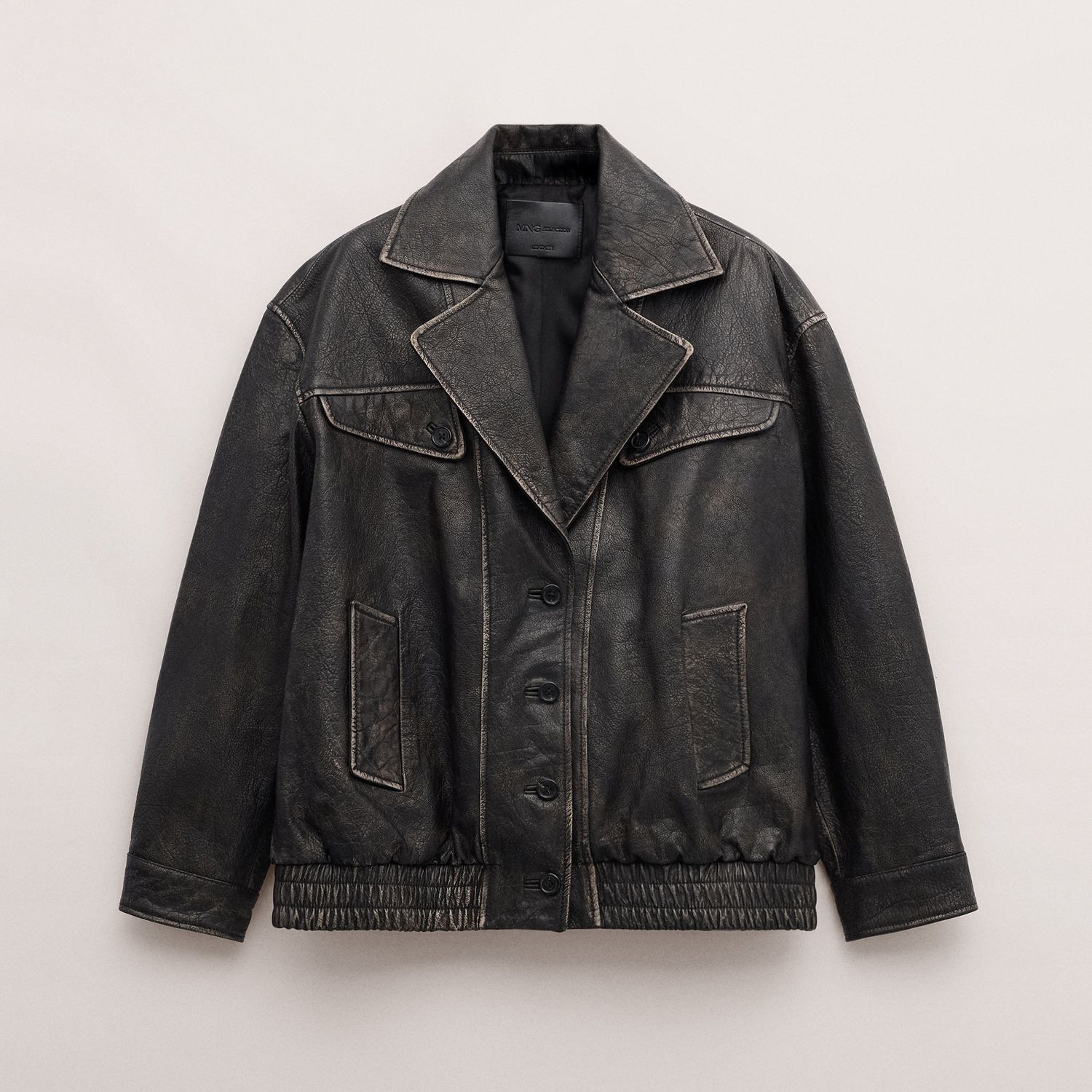 Oversized Leather Jacket With Lapels - Women | Mango United Kingdom