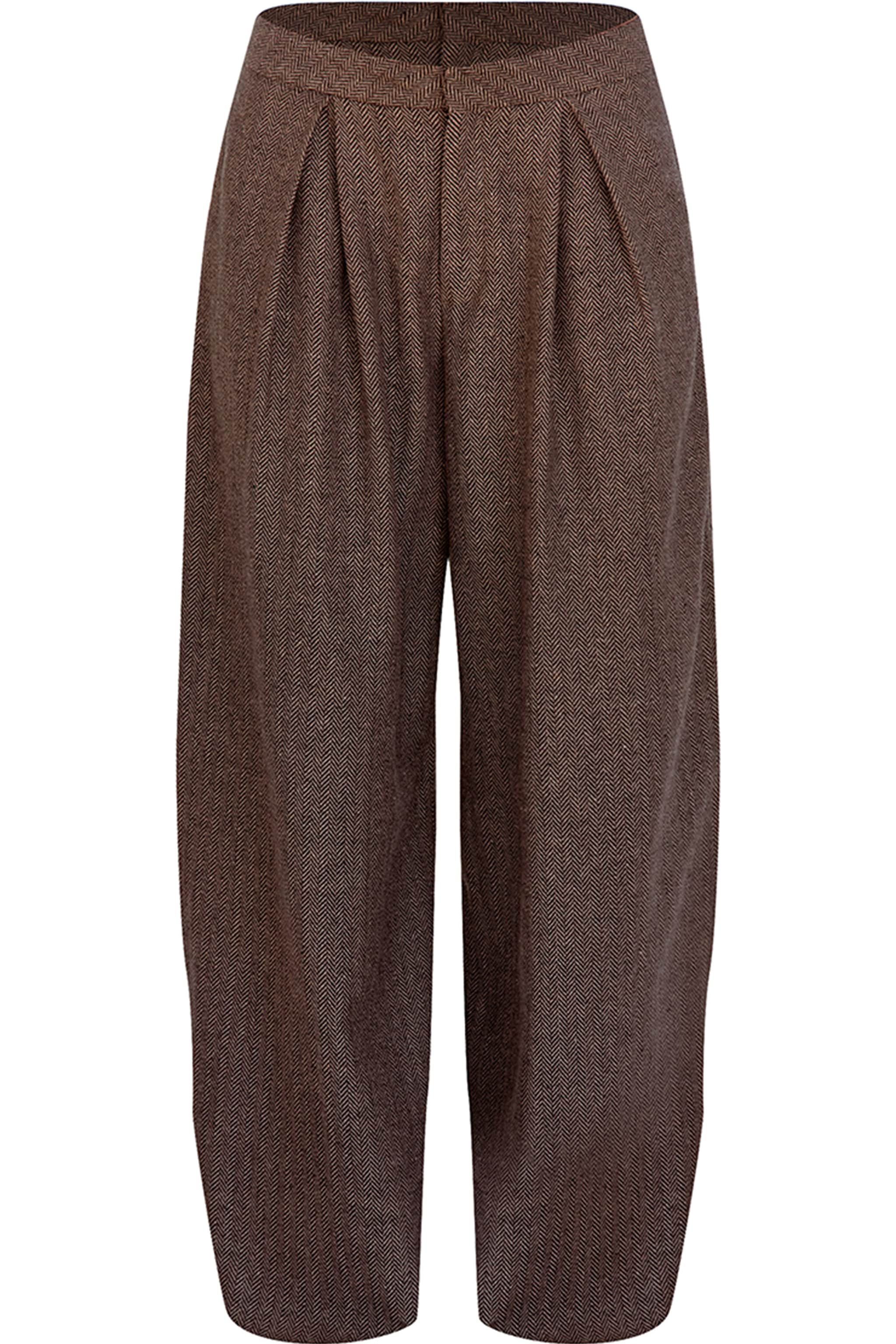 Brown Tweed Tailored Woven Wide Leg Trousers