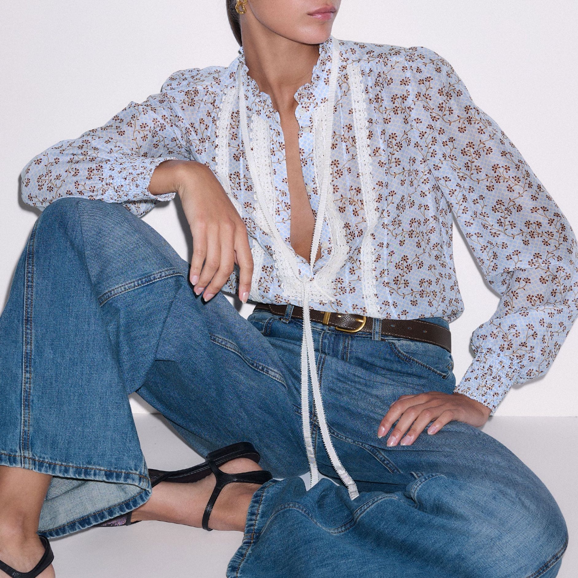 Lace Trim Blouse + Tie