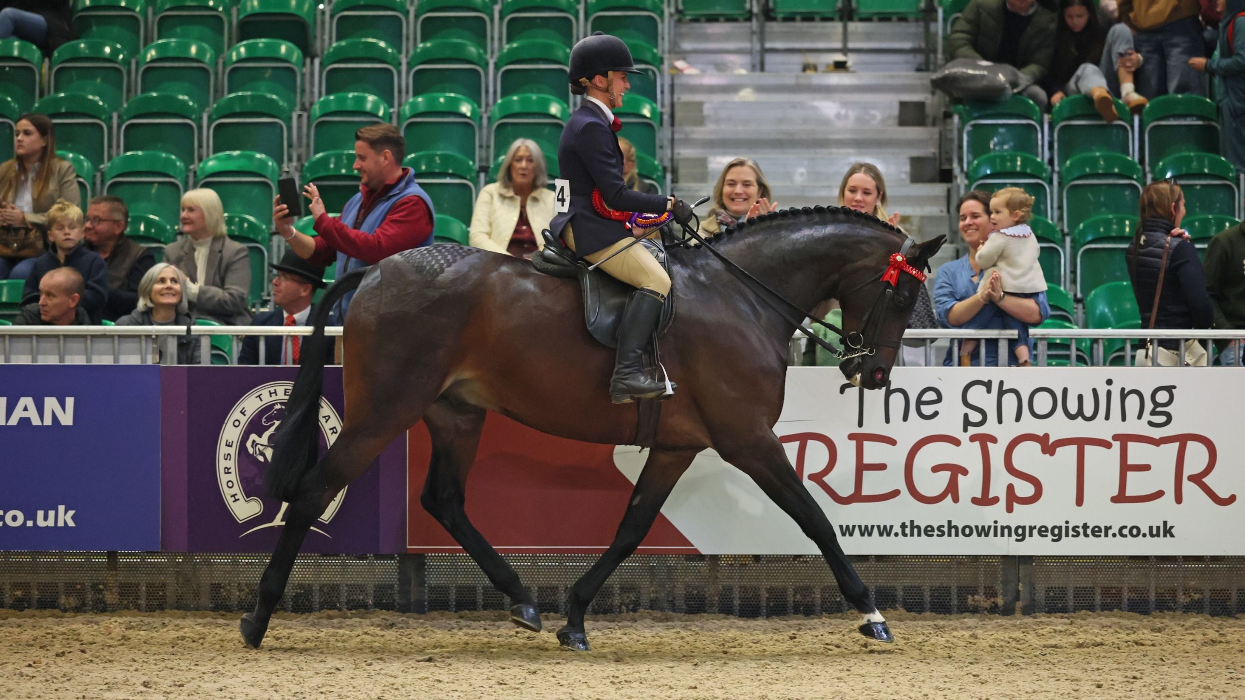 Scottshall Aristocrat and Ellis Taverner-Burns, winners of the intermediate show horse at HOYS 2026 on their lap of honour