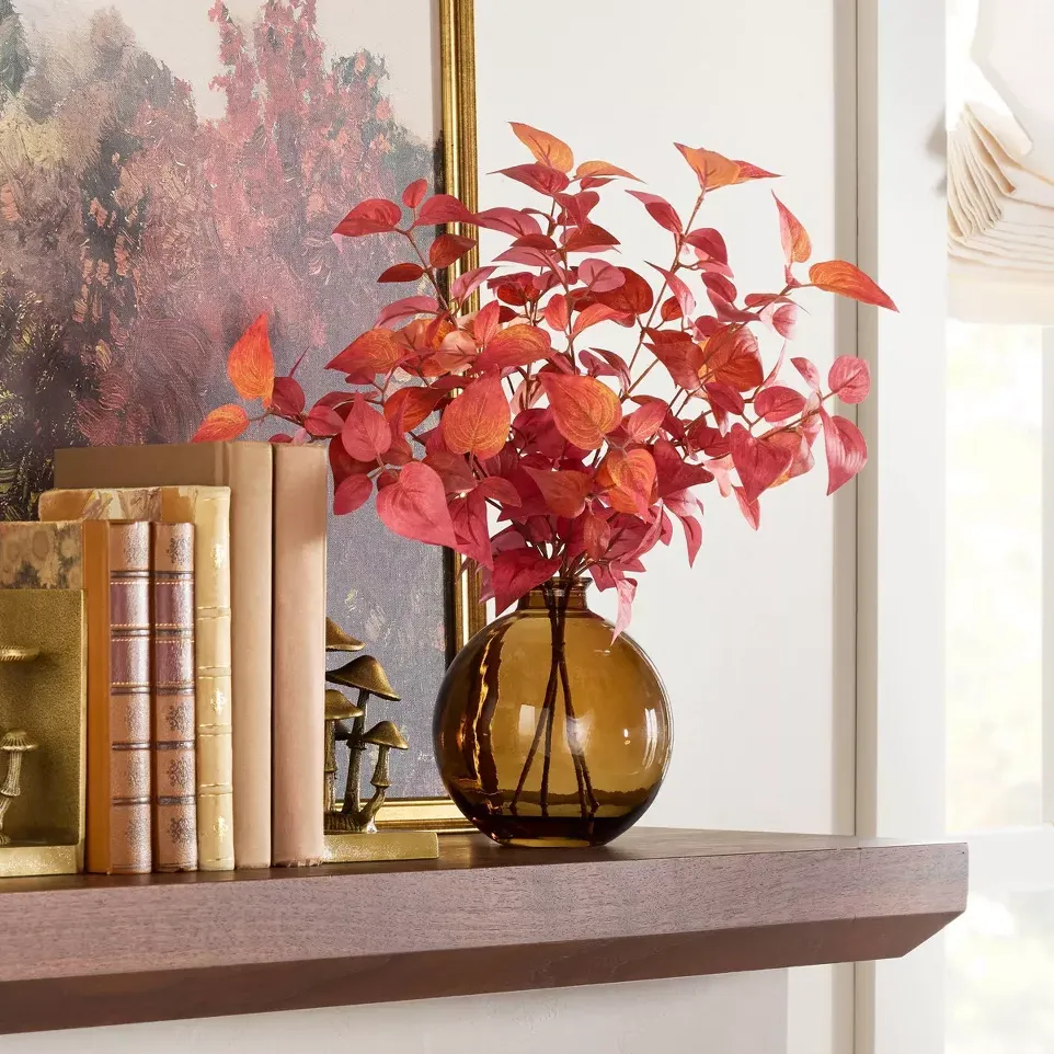 16.5" Red Pacific Dogwood in Amber Glass Arrangement - Hearth &amp;amp; Hand&amp;trade; With Magnolia