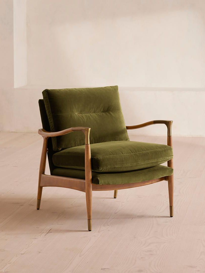 Theodore Oak Armchair, Velvet Olive