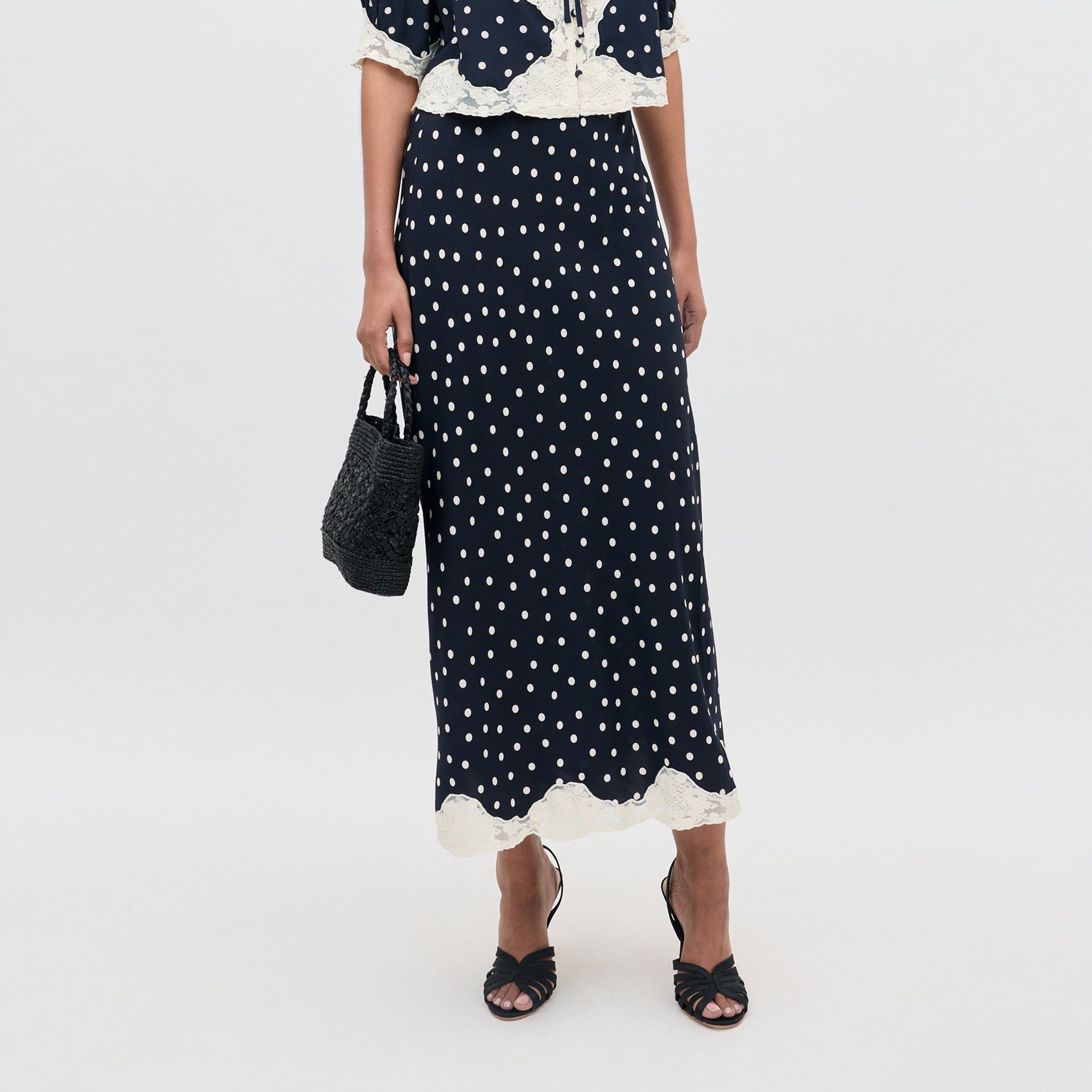 Stassie Midi Skirt in Layla Dot Navy