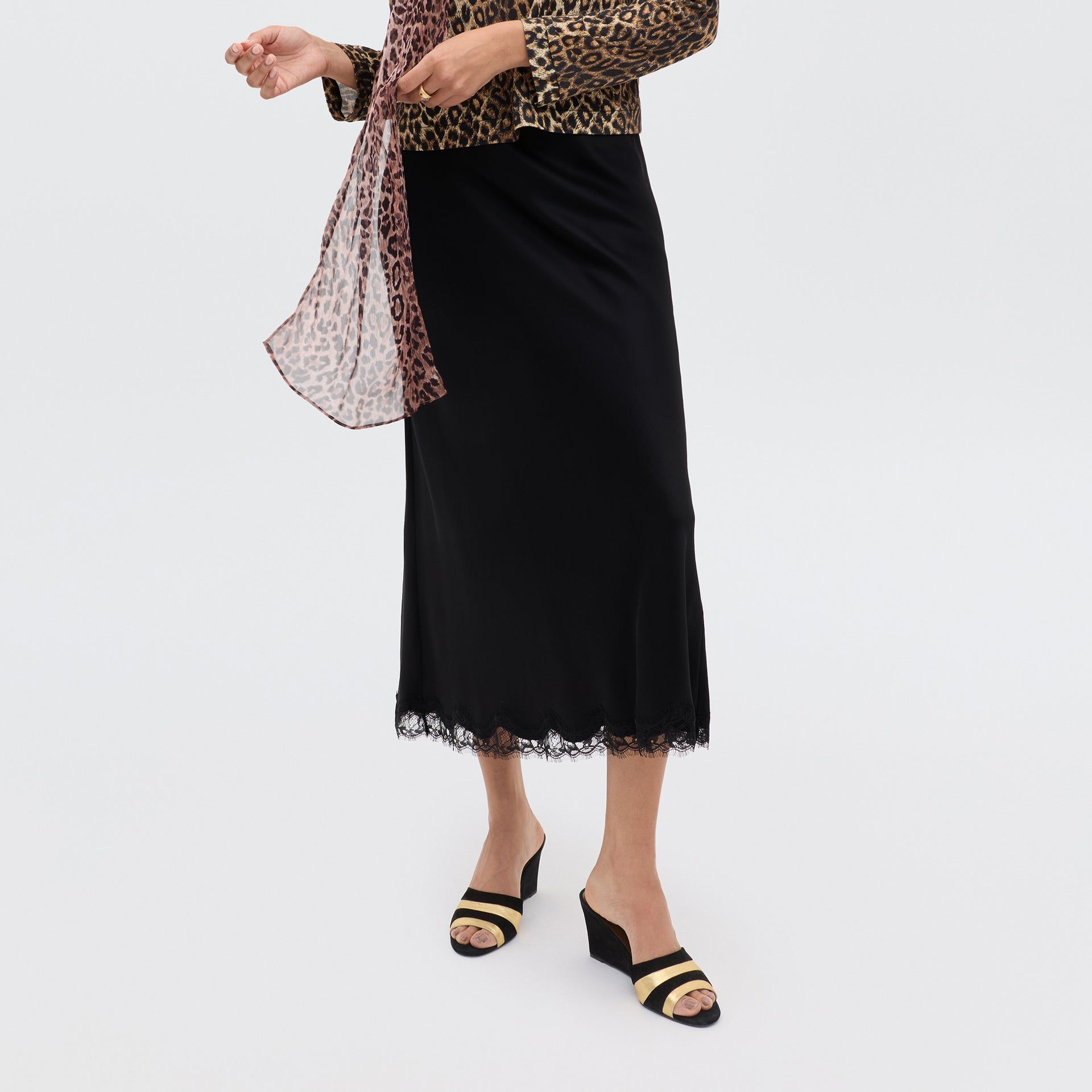 Stassie Satin Midi Skirt in Black