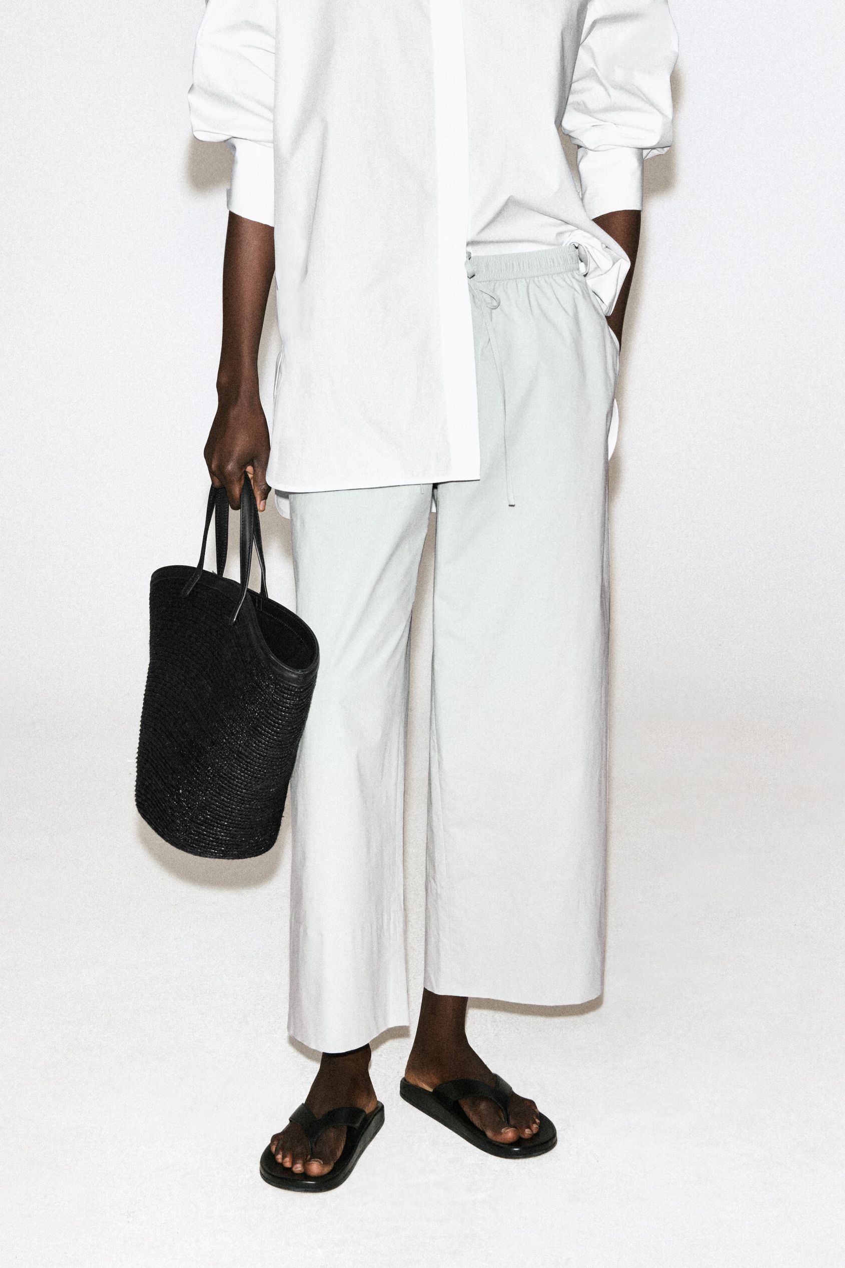 Cotton Straight-Leg Drawstring Trousers