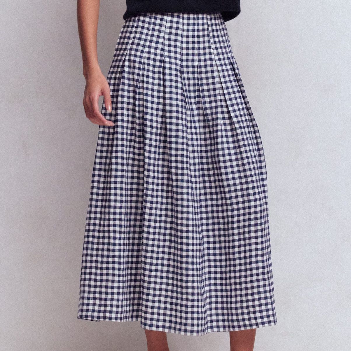 Valentina Linen Skirt-Navy and White Check