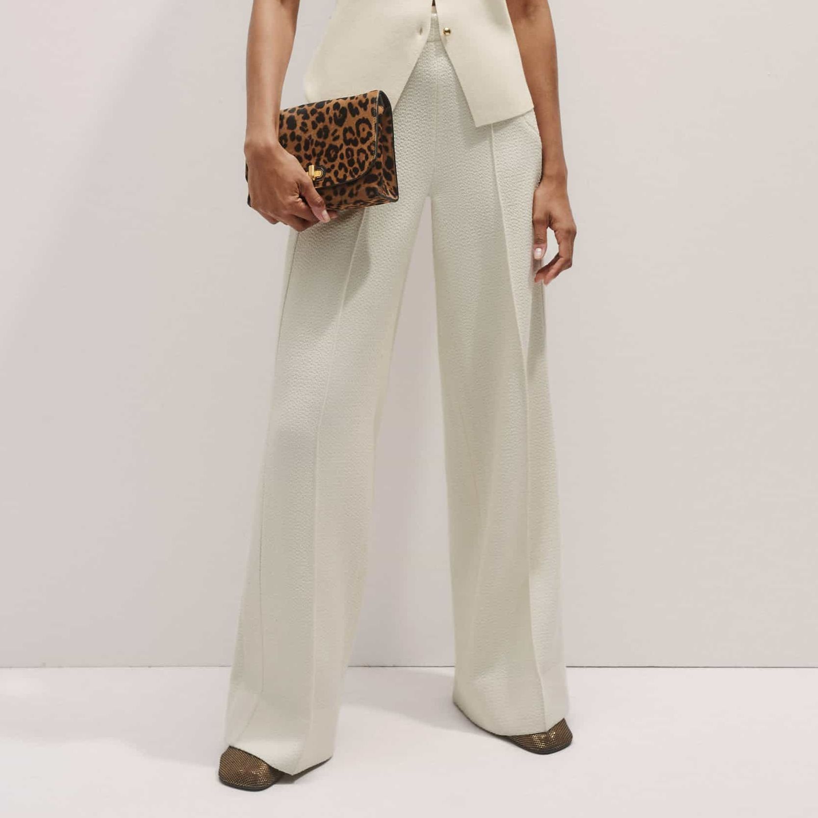 ME+EM Ivory Textured Wide-Leg Trousers