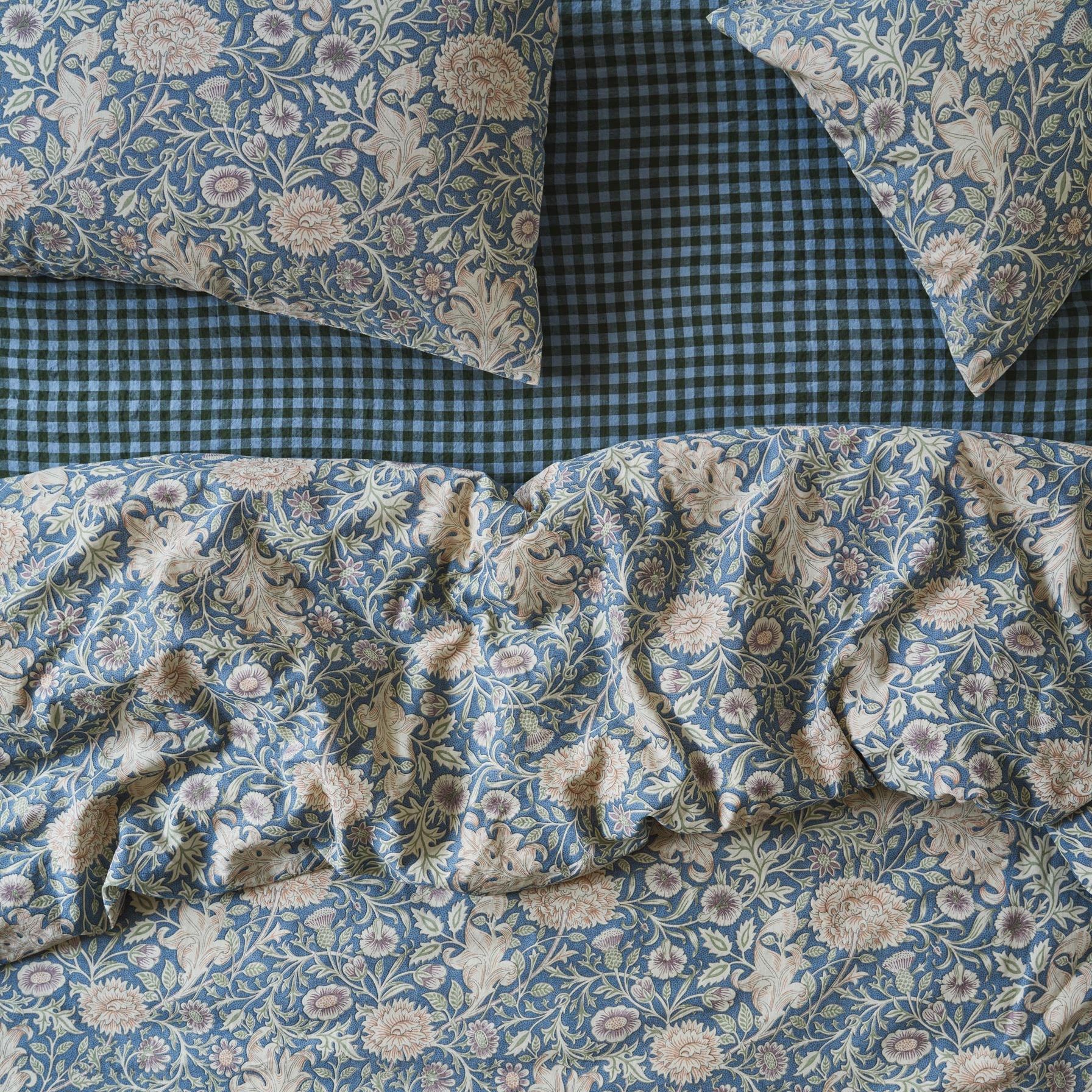 Webbs Blue Double Bough Linen Blend Duvet Cover