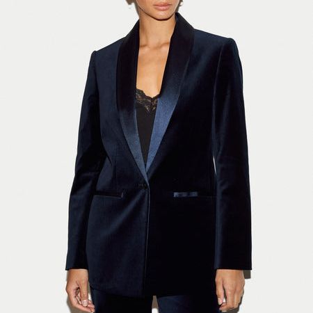 Velvet Shawl Collar Jacket | Navy