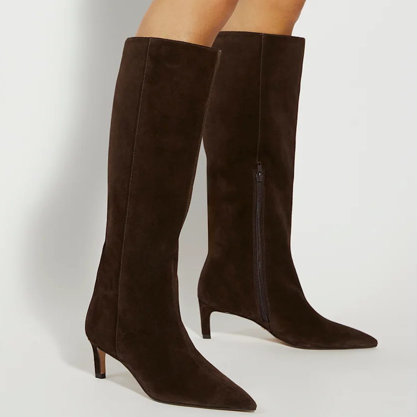 Dune London brown suede kitten heel knee high boots