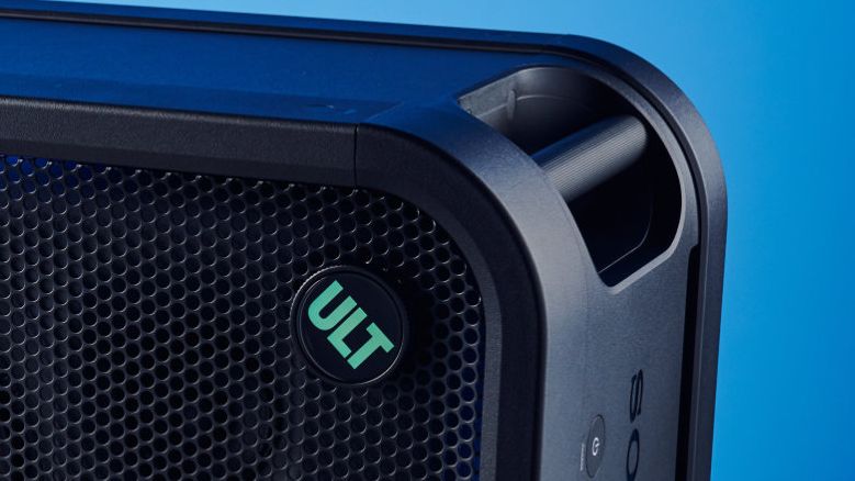 A black Sony ULT Tower 5 portable party speaker