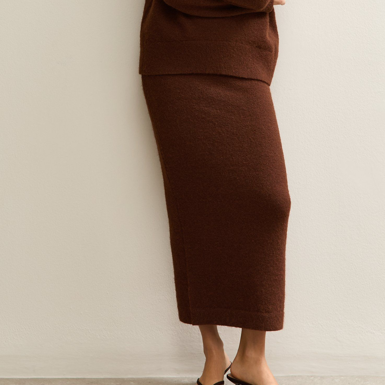 New Look brown knit midi skirt