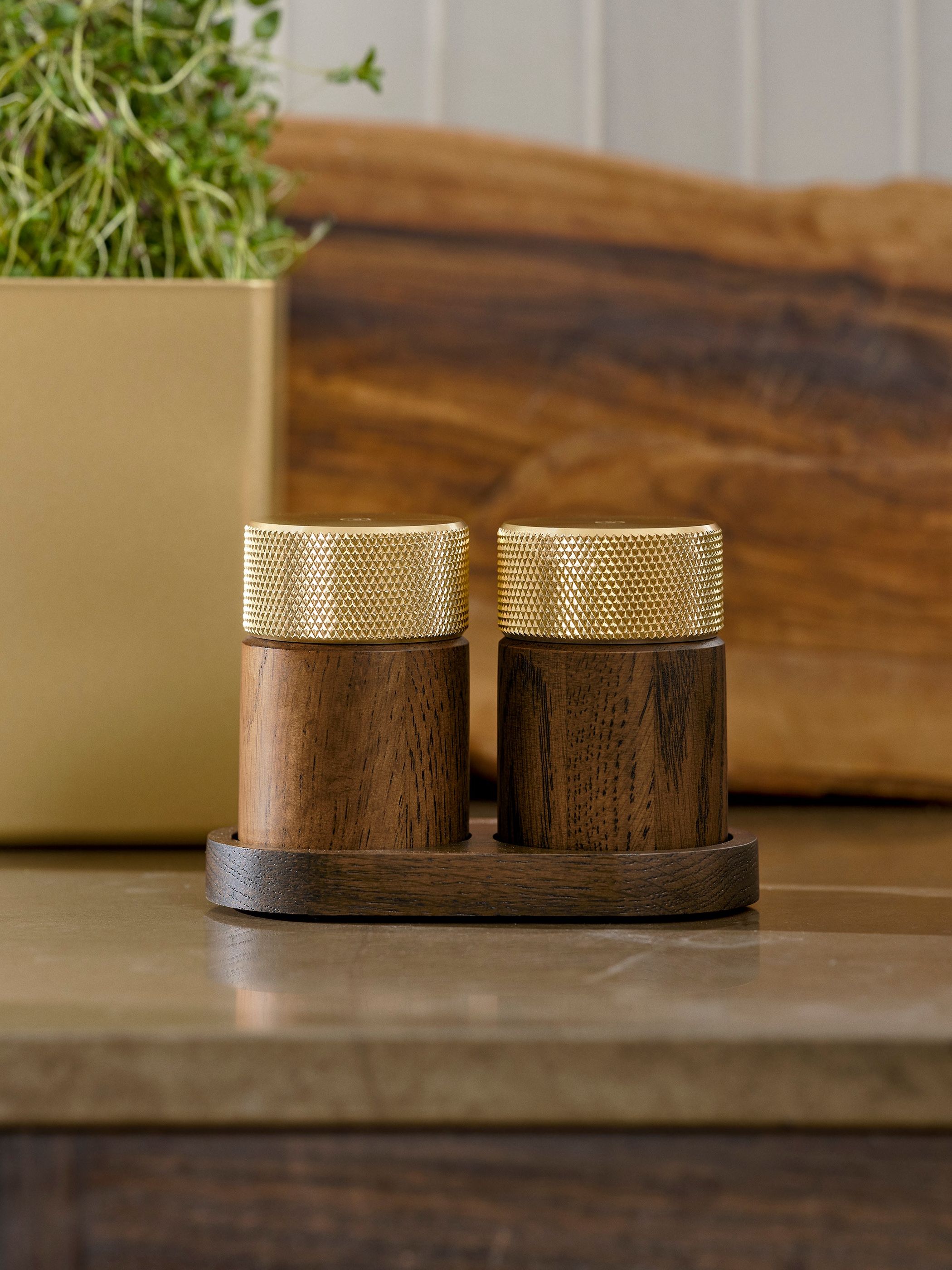 Ash Wood Salt and Pepper Mills Sina With Tray