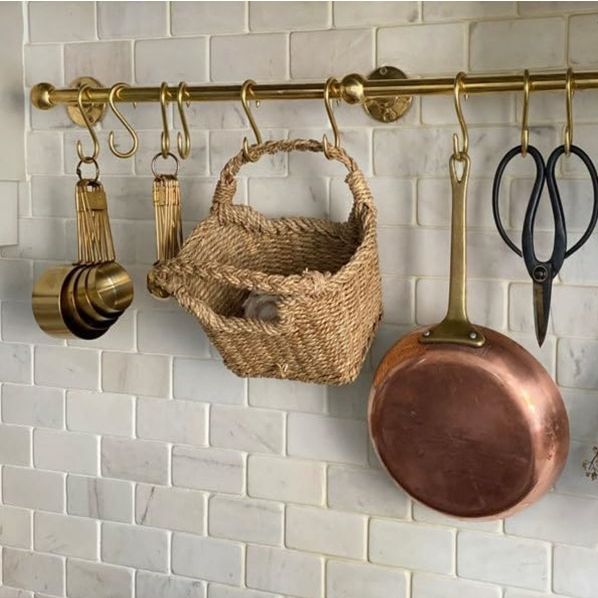 Rebrilliant Handmade Unlacquered Brass Storage Rail Rack With Hooks Wall Mounted Organizer Kitchen Pot Rack &amp;amp; Reviews | Wayfair