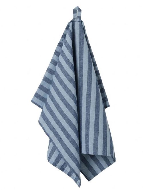 Dusty Blue Pembroke Stripe Linen Blend Tea Towel