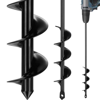 Tegarbed Auger Drill Bit for Planting 2 Pack 1.6" X 16" &amp;amp; 3.5" X 16" Set | Fit 3/8" Hex Drill, Used for Loose, Soft, Sand, Clay, Silty Soil, for Bulbs, Fence Posts &amp;amp; Umbrella Holes, Drill Not Included