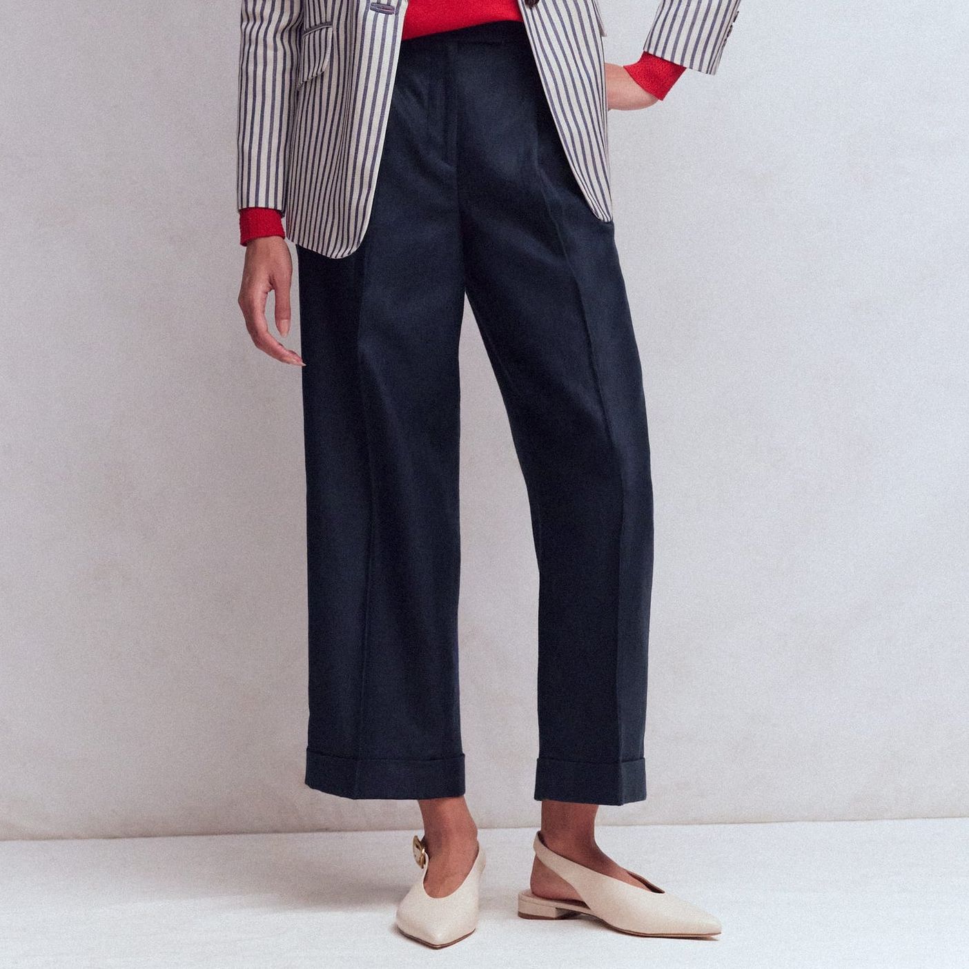 Chiswick Crop Linen Trousers-Navy