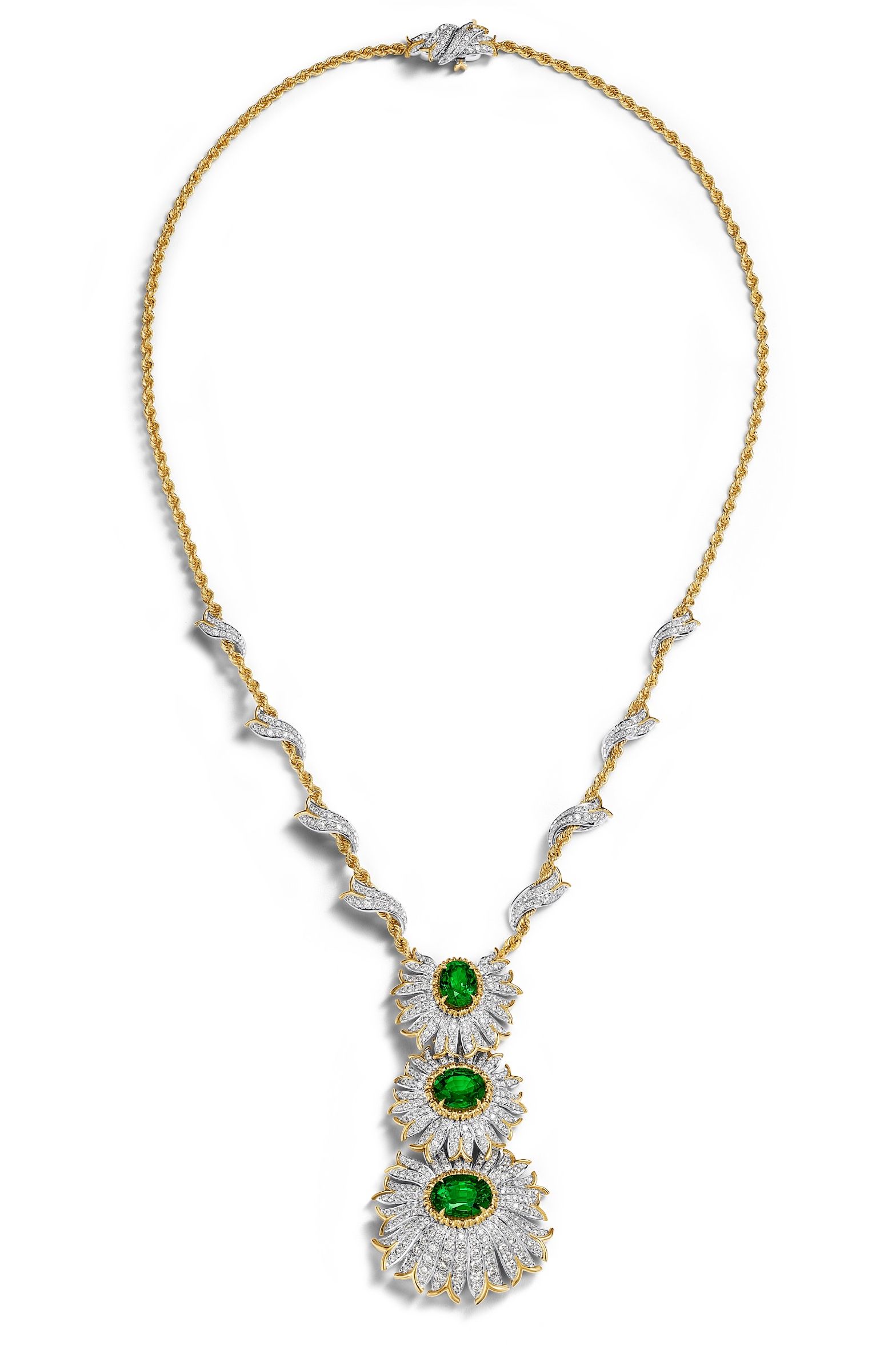 Diamond and tsavorite, dahlia-inspired jewellery